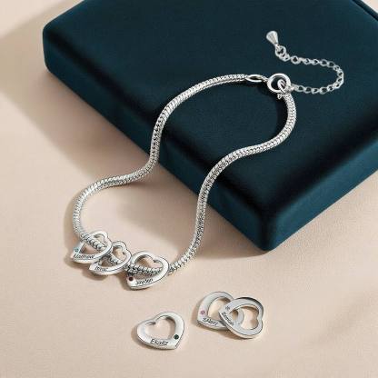 Personalisierte Herz Fußkette mit eingravierten 1-5 Namen & 1-5 Geburtssteinen-Geschenk für Frauen