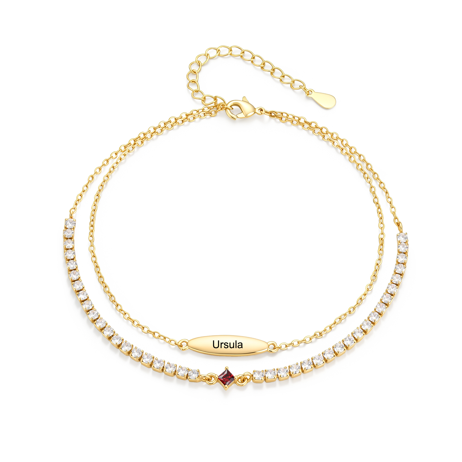 Personalisierte Fußkette mit Namen und Geburtssteinen – doppellagiges Fußkettchen im Tennis-Design zweilagiges Fußkettchen-Armband, Geburtstagsgeschenk, Liebesgeschenk für Frauen | kettenmachen