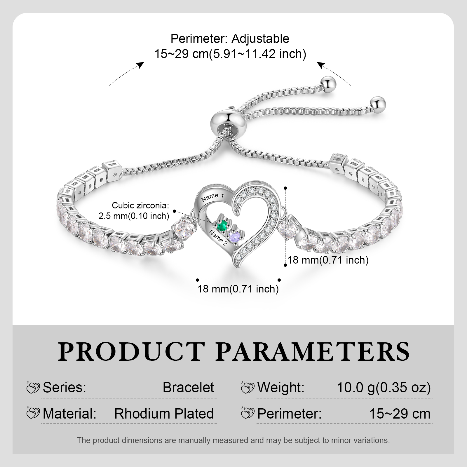 Personalisiertes Herz Tennisarmband mit Geburtsstein als liebevolles Mutter-Tochter-Set