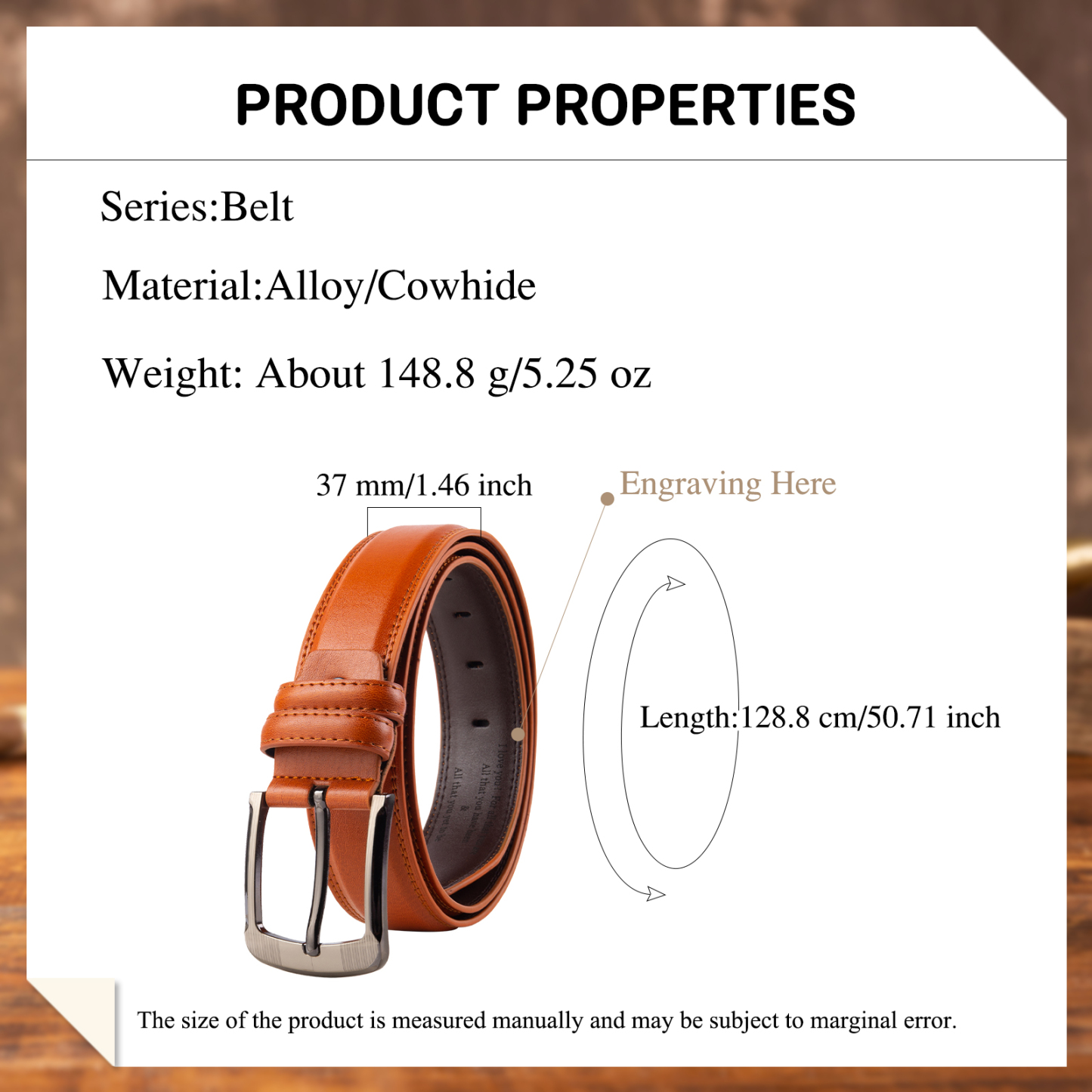 Personalisierter 1 Text Gelb Schwarz Braun Herren Ledergürtel - Geschenk für Ehemann/Freund