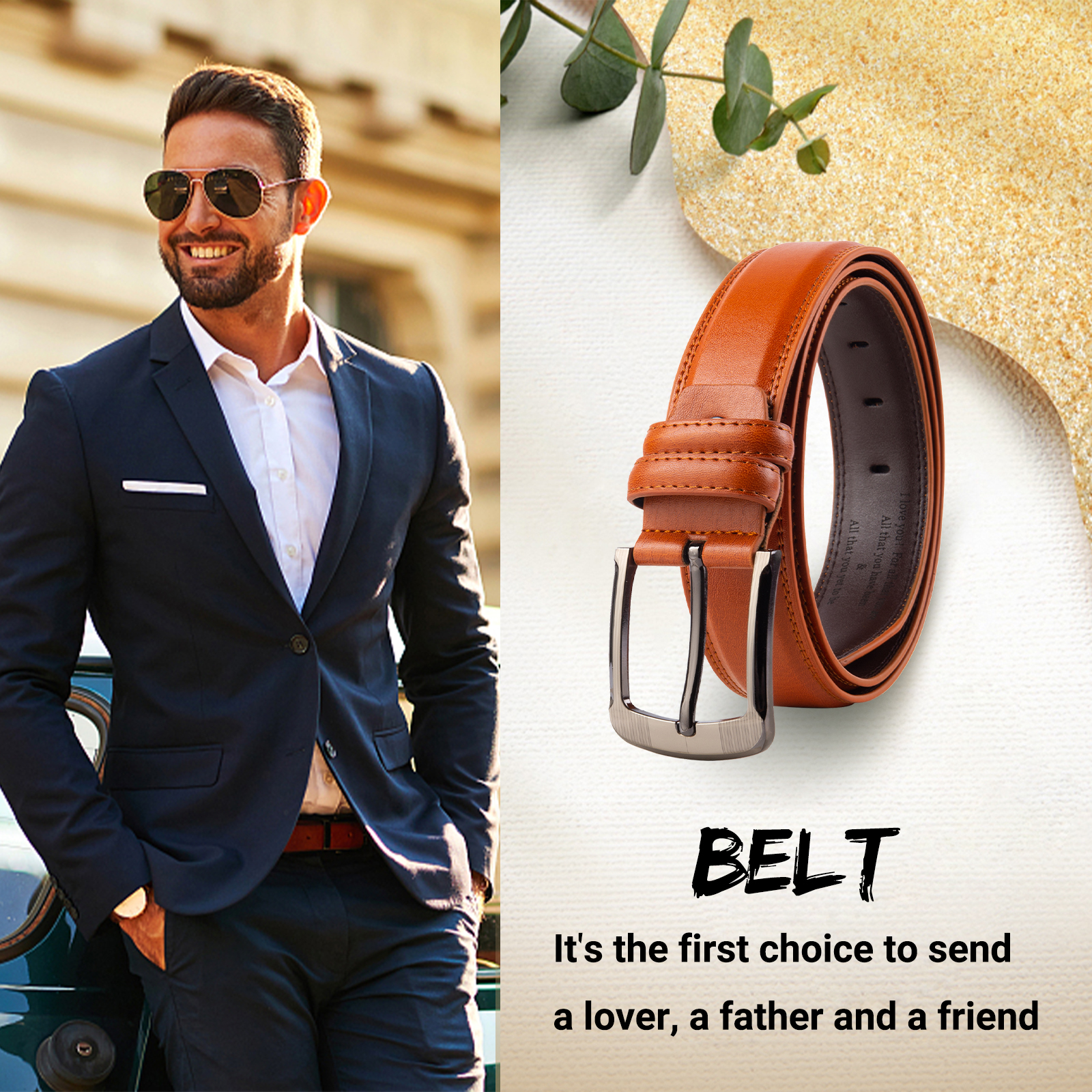 Personalisierter 1 Text Gelb Schwarz Braun Herren Ledergürtel - Geschenk für Ehemann/Freund