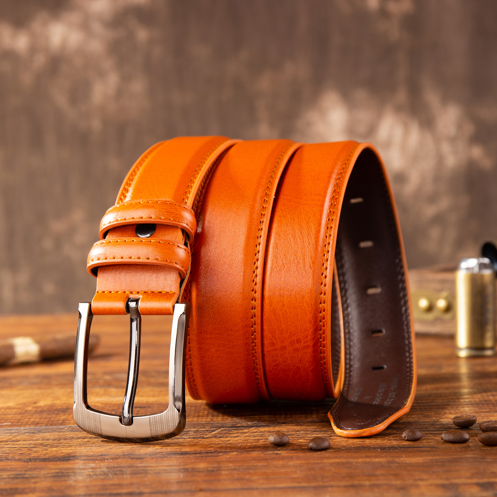 Personalisierter 1 Text Gelb Schwarz Braun Herren Ledergürtel - Geschenk für Ehemann/Freund