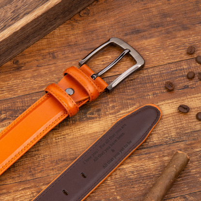 Personalisierter 1 Text Gelb Schwarz Braun Herren Ledergürtel - Geschenk für Ehemann/Freund