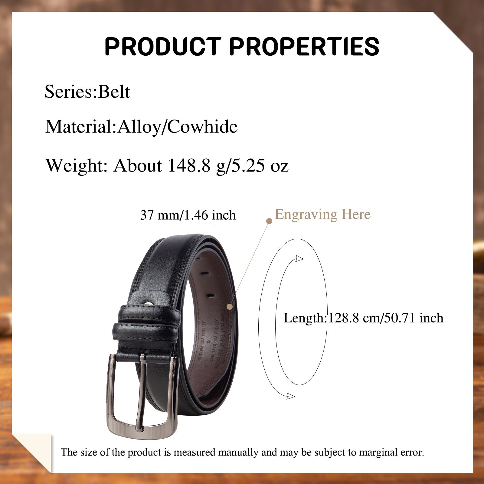 Personalisierter 1 Text Gelb Schwarz Braun Herren Ledergürtel - Geschenk für Ehemann/Freund