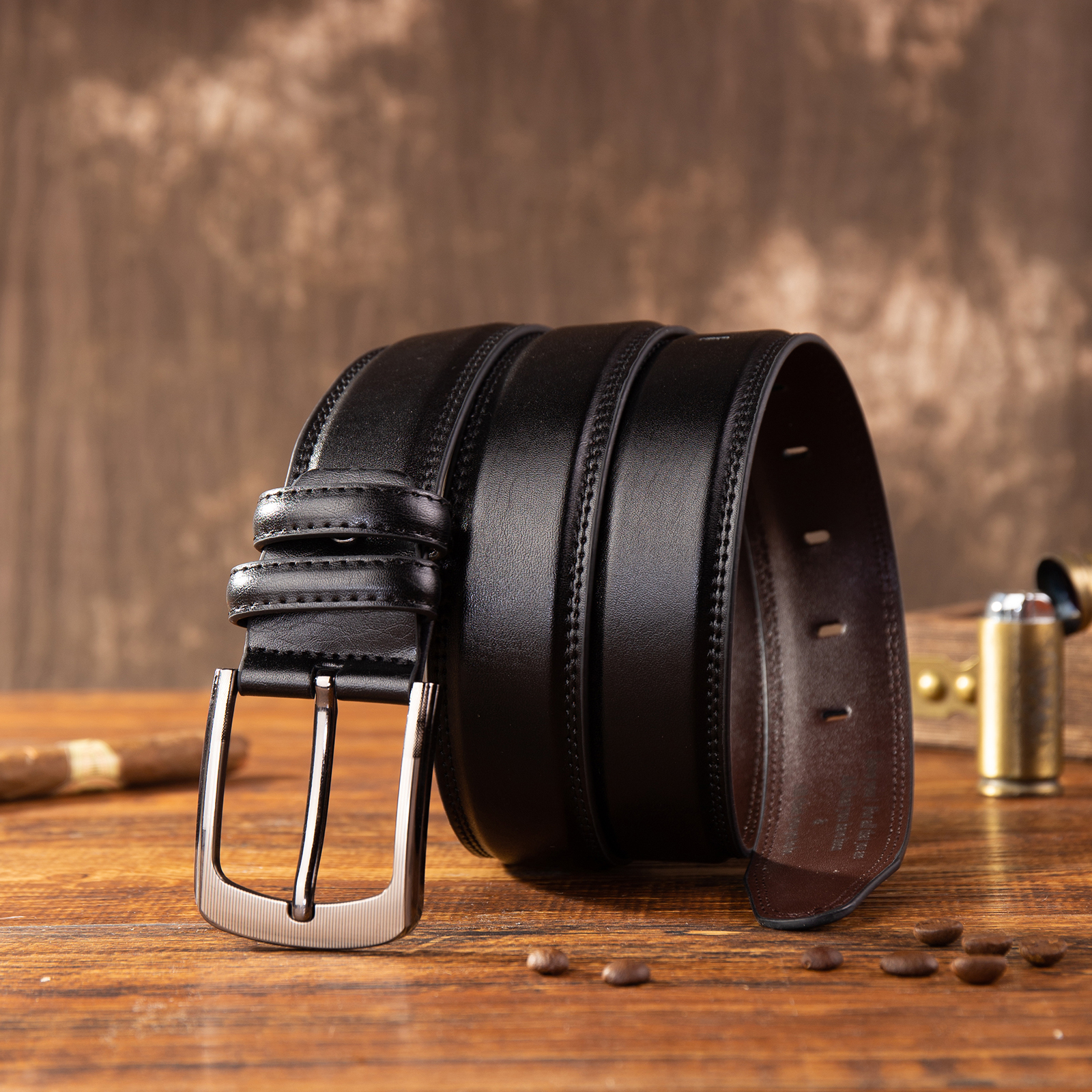 Personalisierter 1 Text Gelb Schwarz Braun Herren Ledergürtel - Geschenk für Ehemann/Freund