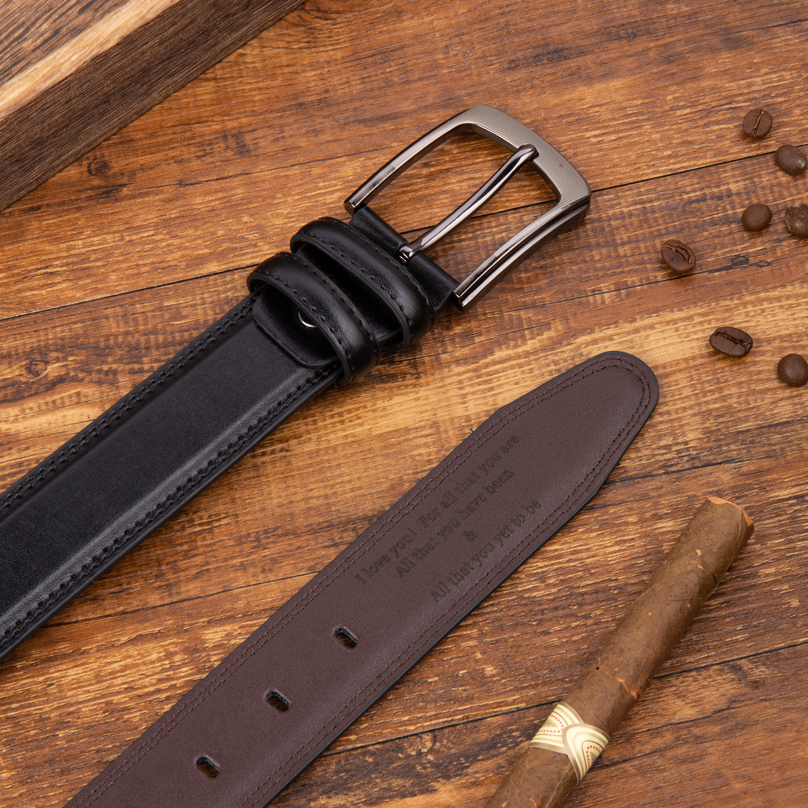 Personalisierter 1 Text Gelb Schwarz Braun Herren Ledergürtel - Geschenk für Ehemann/Freund