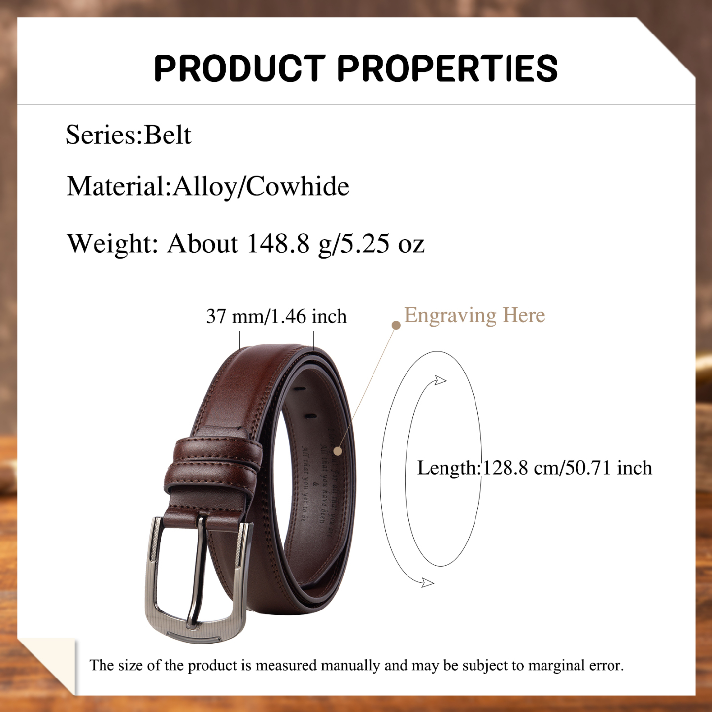 Personalisierter 1 Text Gelb Schwarz Braun Herren Ledergürtel - Geschenk für Ehemann/Freund