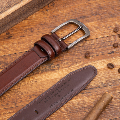 Personalisierter 1 Text Gelb Schwarz Braun Herren Ledergürtel - Geschenk für Ehemann/Freund