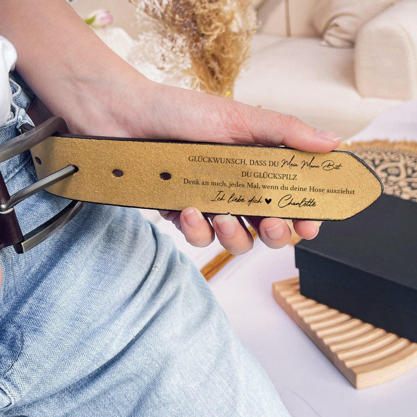 Personalisierter 1 Name Braun Herren Ledergürtel - Glückwunsch, dass du mein Mann bist, du Glückspilz - Geschenk für Ehemann/Freund