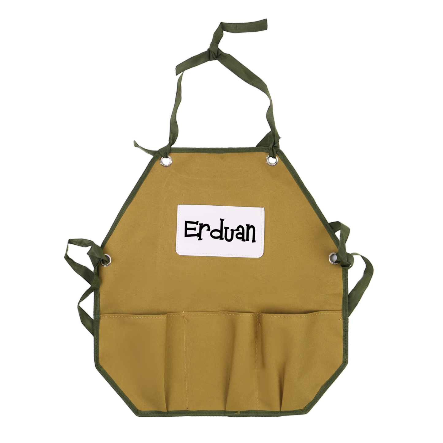 Personalisierter 1 Name Kinder-Malschürze in Khaki mit 18 verschiedenen motiven für Kinder