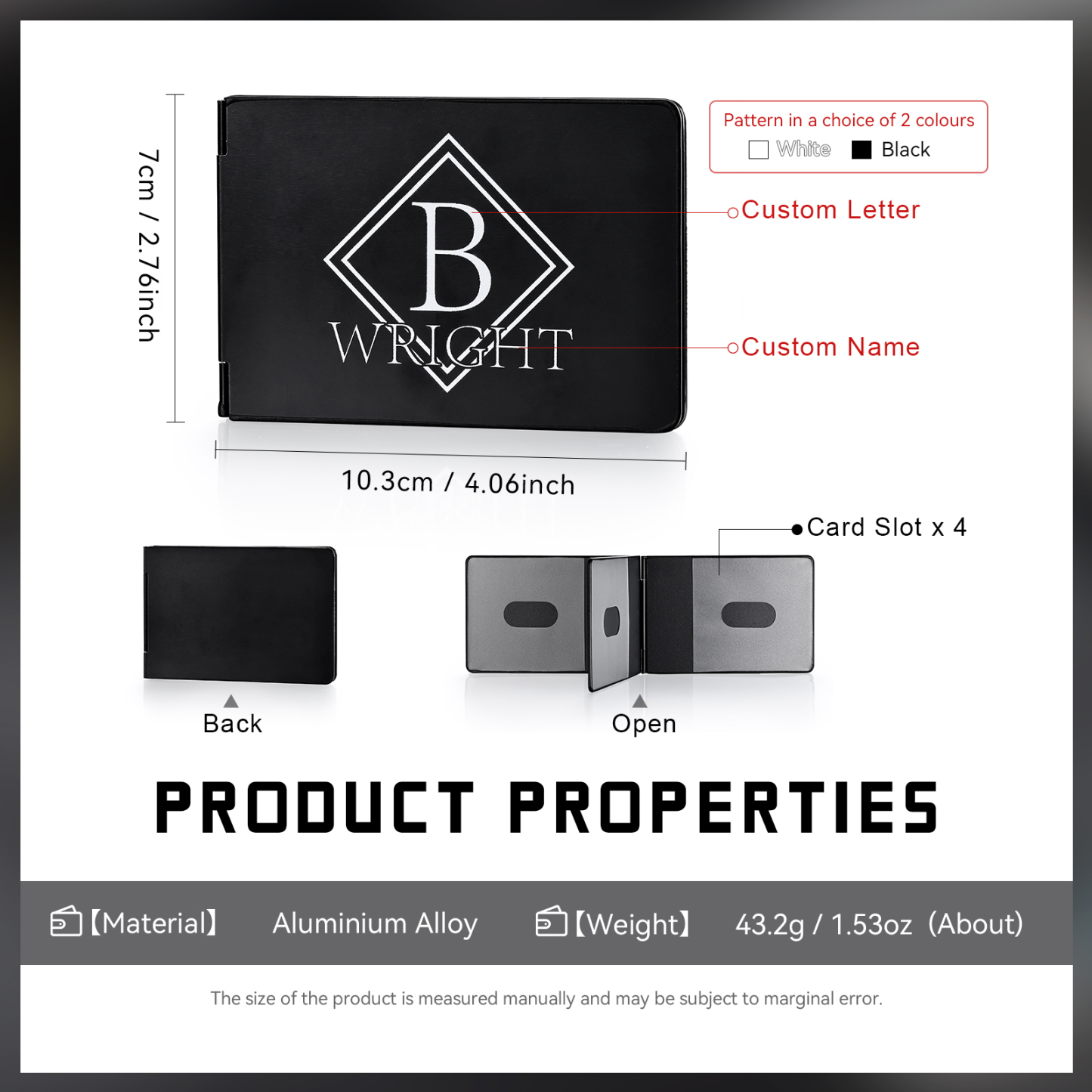 Herren Personalisierte Name & Buchstabe Kreditkarten Etui aus Metall in 3 Farben & 9 Stile