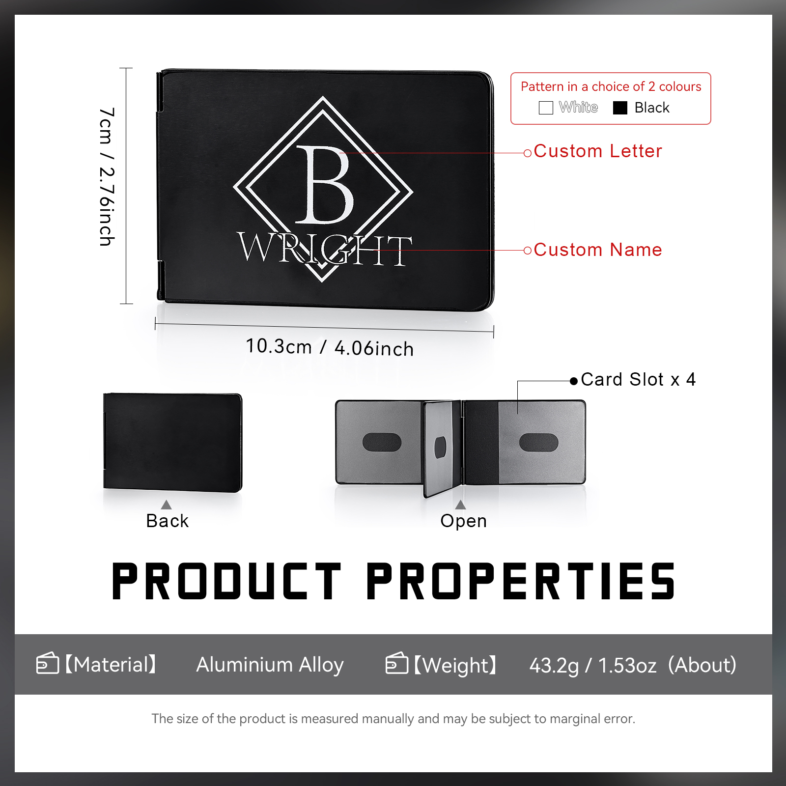 Herren Personalisierte Name & Buchstabe Kreditkarten Etui aus Metall in 3 Farben & 9 Stile