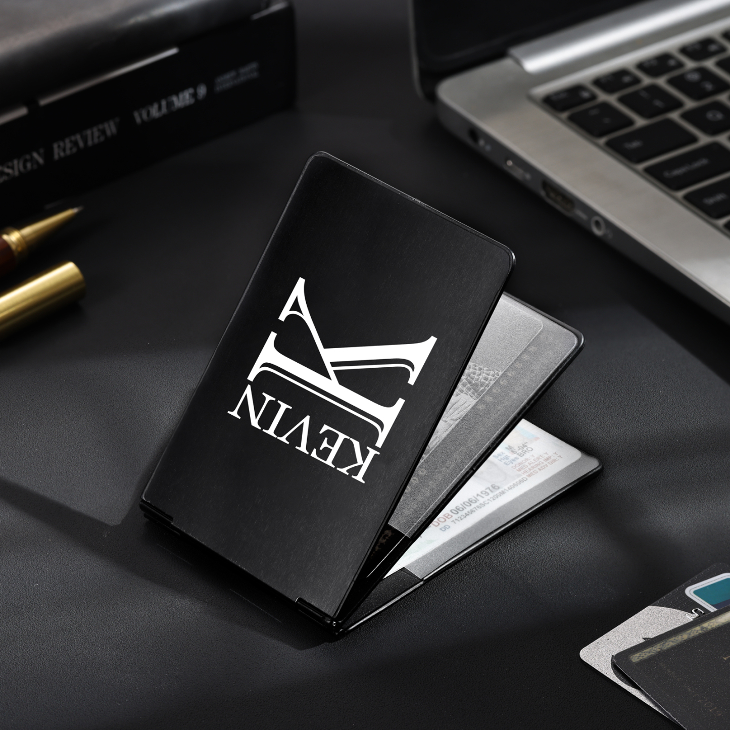 Herren Personalisierte Name & Buchstabe Kreditkarten Etui aus Metall in 3 Farben & 9 Stile