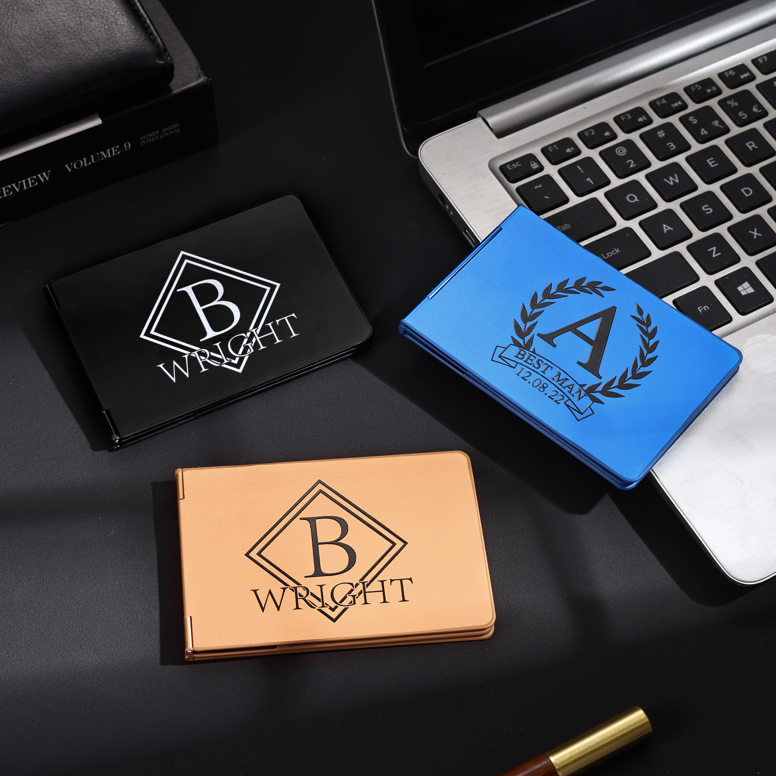 Herren Personalisierte Name & Buchstabe Kreditkarten Etui aus Metall in 3 Farben & 9 Stile