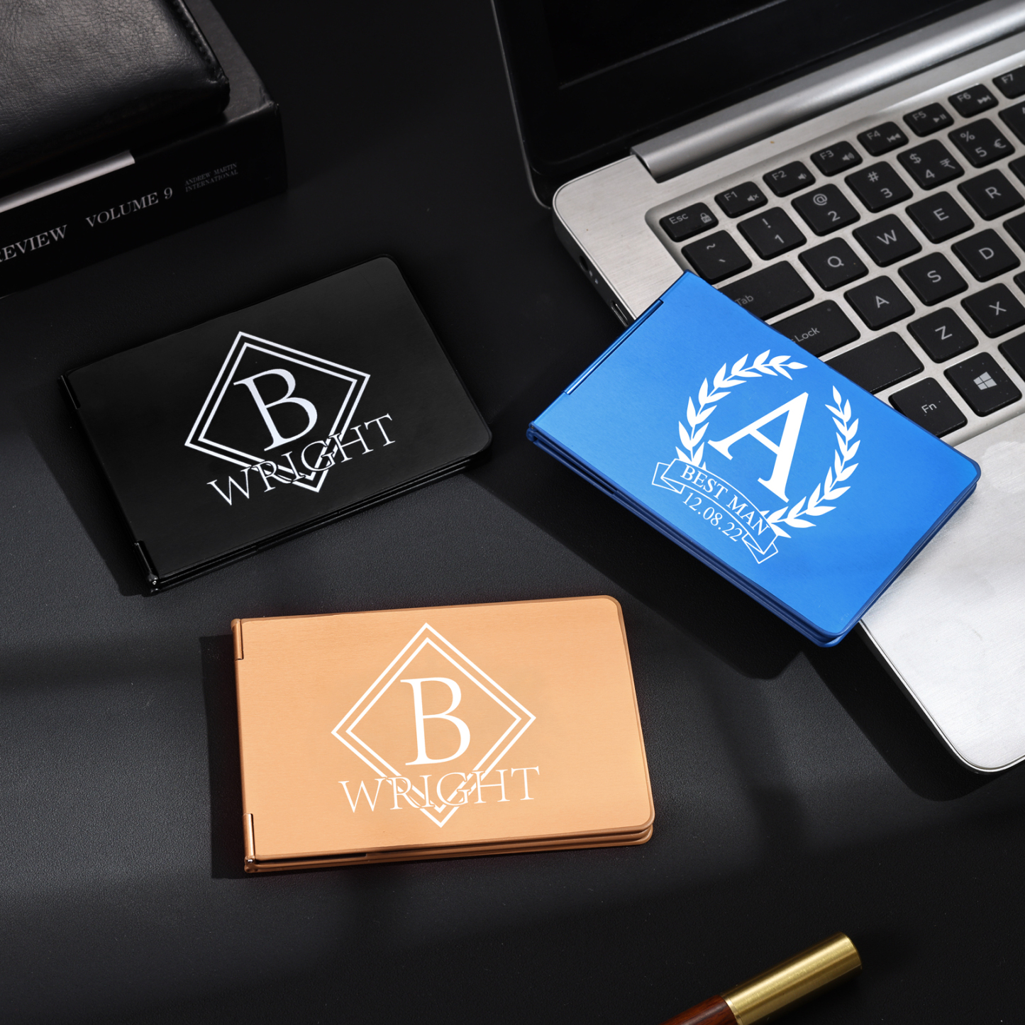 Herren Personalisierte Name & Buchstabe Kreditkarten Etui aus Metall in 3 Farben & 9 Stile