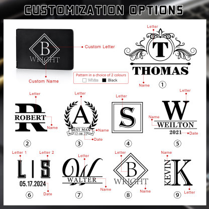 Herren Personalisierte Name & Buchstabe Kreditkarten Etui aus Metall in 3 Farben & 9 Stile