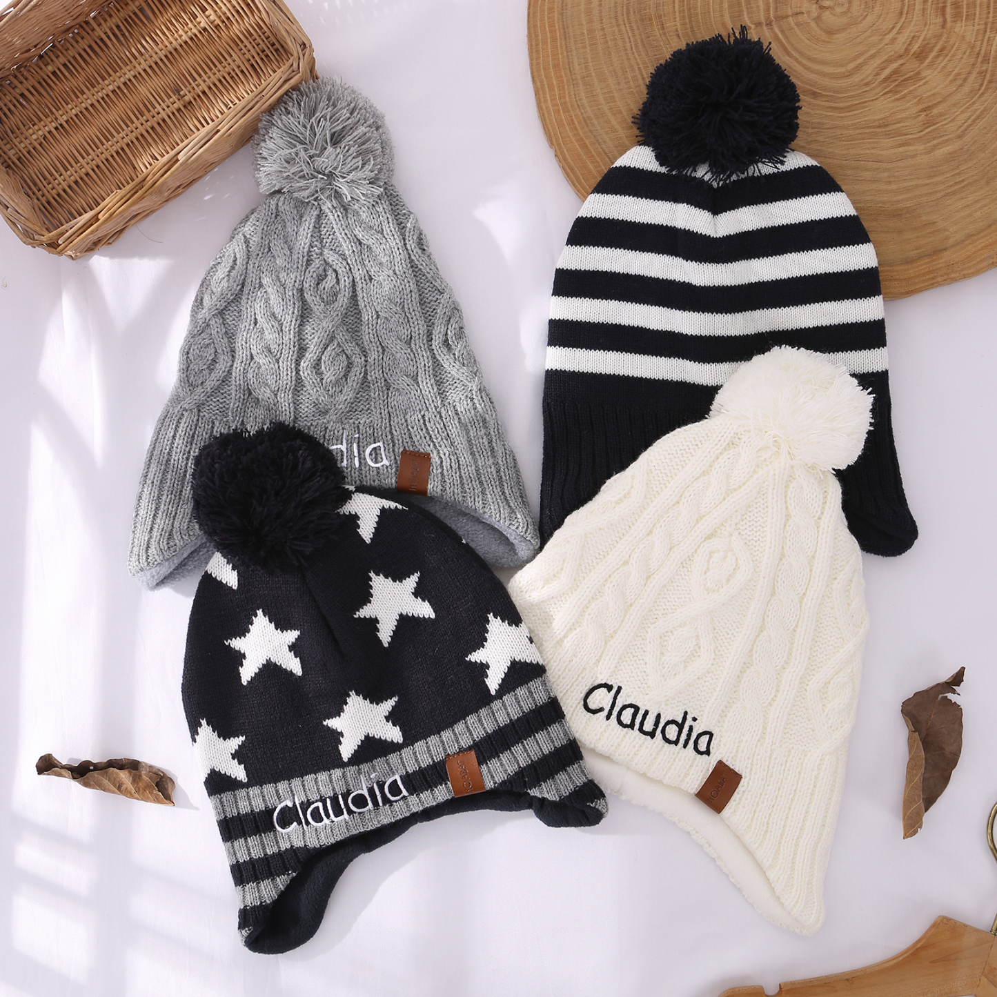 Personalisierbarer Name Strick Stickerei Beanie Mütze – In 4 Farben erhältlich für den perfekten Winterlook