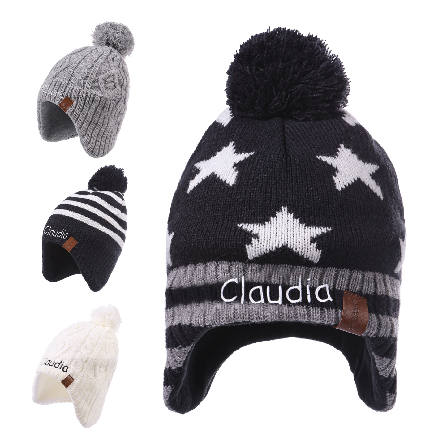 Personalisierbarer Name Strick Stickerei Beanie Mütze – In 4 Farben erhältlich für den perfekten Winterlook