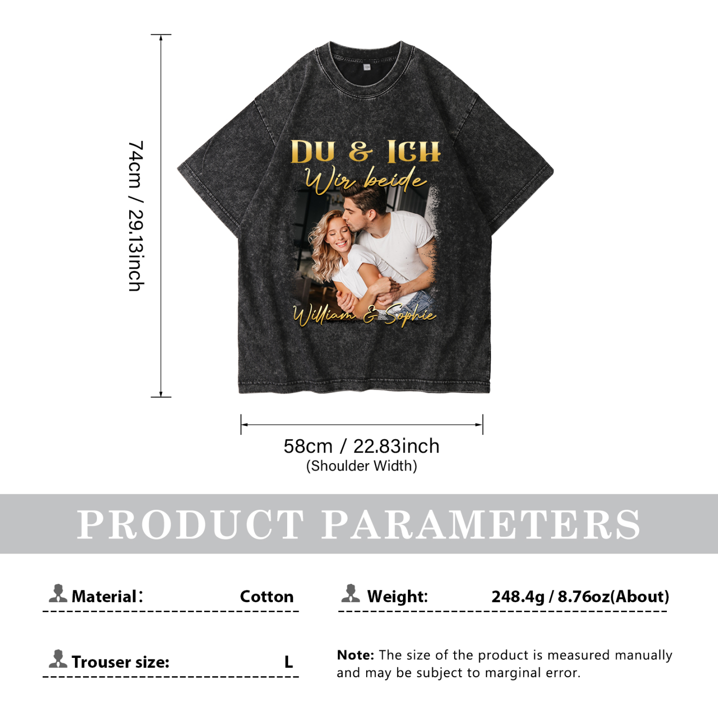 Personalisierte 2 Namen & Foto Liebespaar Schwarz Partner T-Shirts Zeige deine Liebe mit Stil