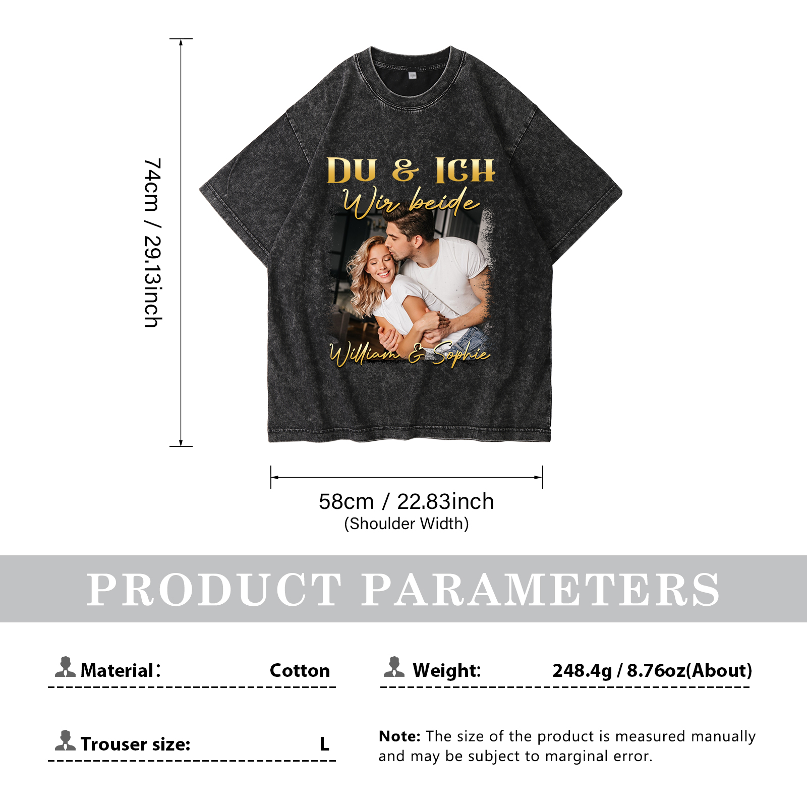 Personalisierte 2 Namen & Foto Liebespaar Schwarz Partner T-Shirts Zeige deine Liebe mit Stil