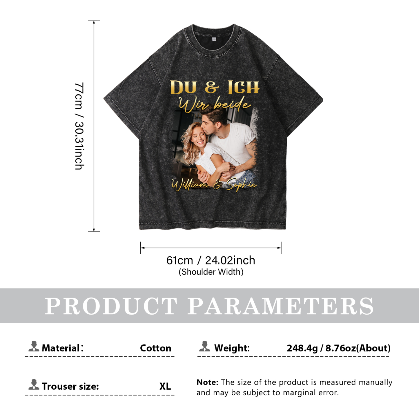 Personalisierte 2 Namen & Foto Liebespaar Schwarz Partner T-Shirts Zeige deine Liebe mit Stil