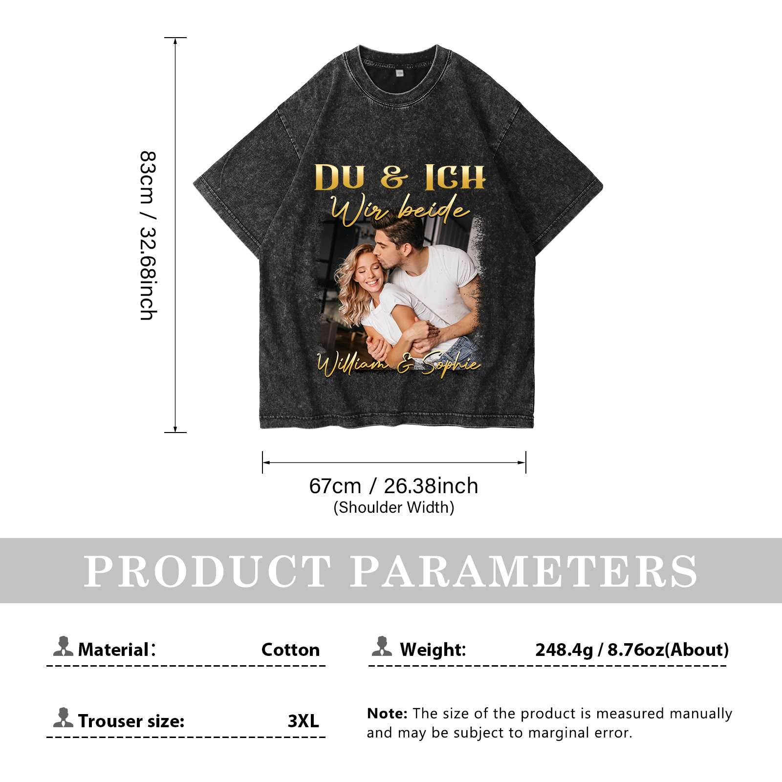 Personalisierte 2 Namen & Foto Liebespaar Schwarz Partner T-Shirts Zeige deine Liebe mit Stil