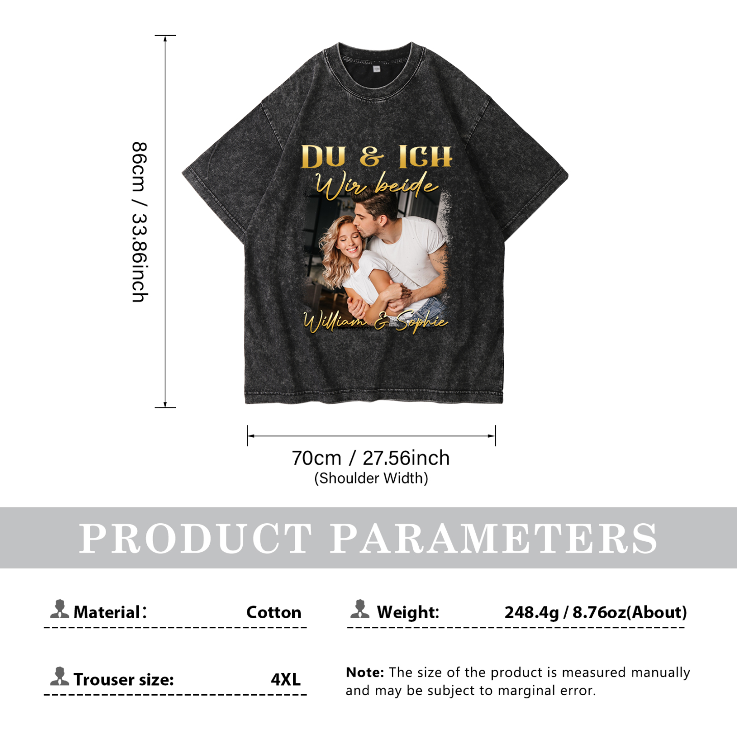 Personalisierte 2 Namen & Foto Liebespaar Schwarz Partner T-Shirts Zeige deine Liebe mit Stil