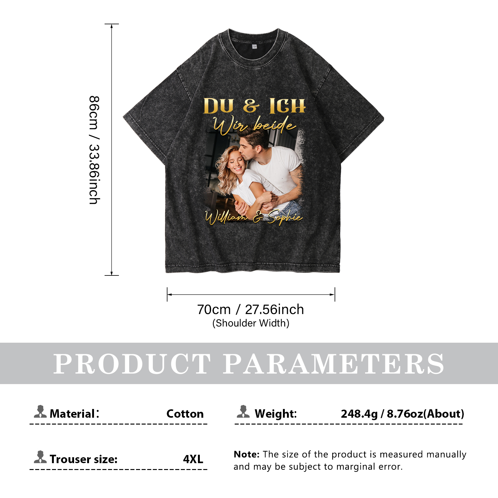 Personalisierte 2 Namen & Foto Liebespaar Schwarz Partner T-Shirts Zeige deine Liebe mit Stil
