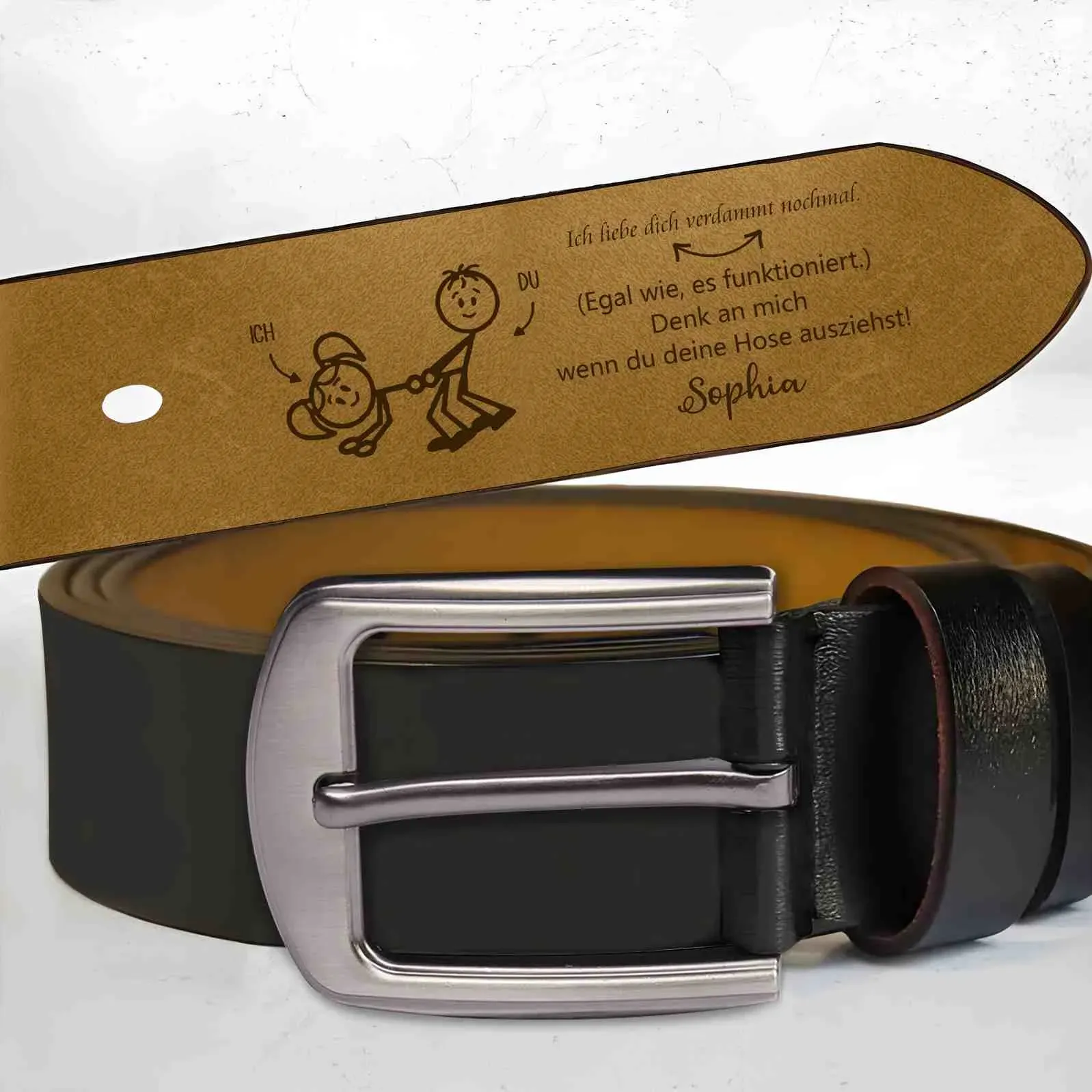 Personalisierter Name Herren Ledergürtel - Denk an mich - Perfektes Geschenk für Ihr Ehemann oder Freund