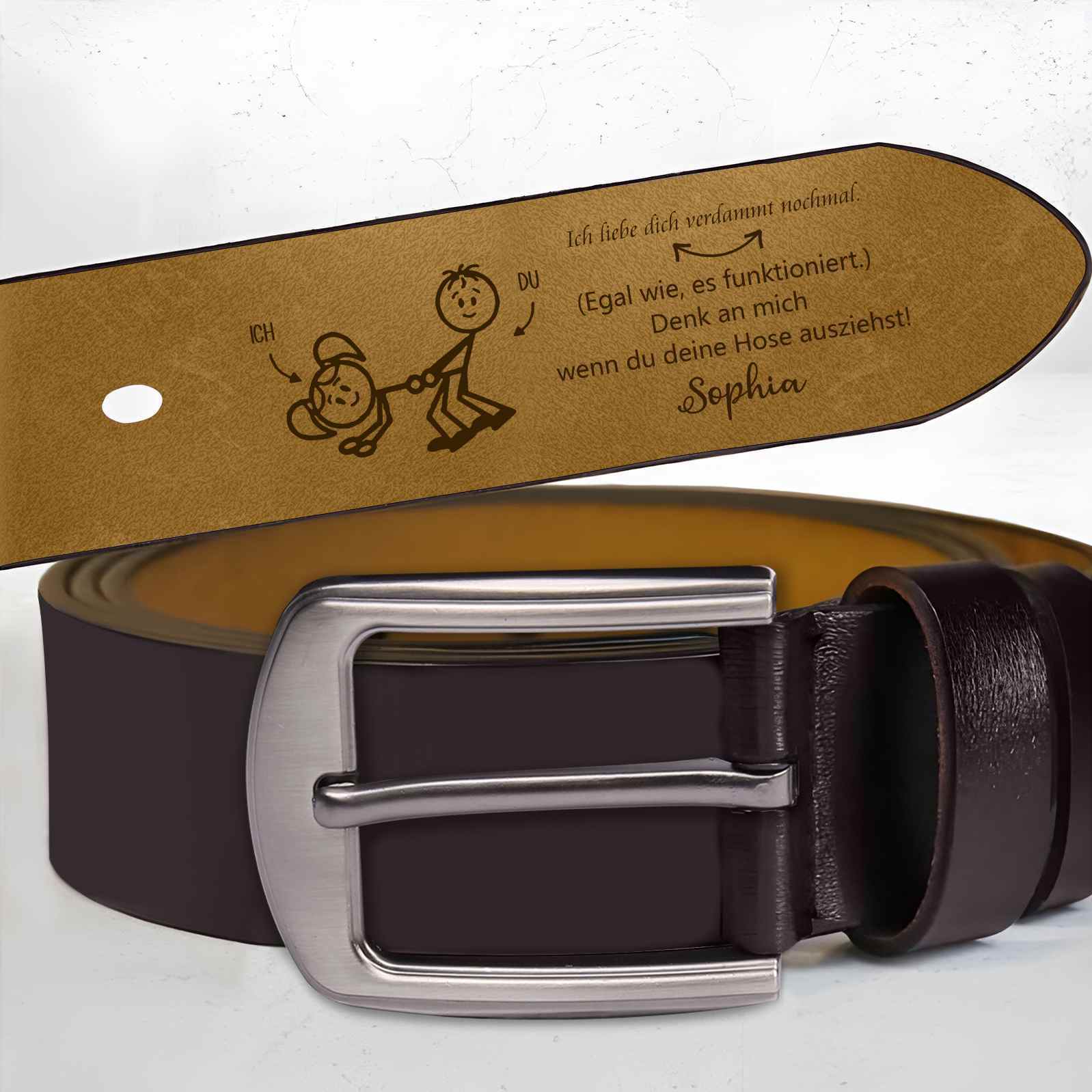 Personalisierter Name Herren Ledergürtel - Denk an mich - Perfektes Geschenk für Ihr Ehemann oder Freund