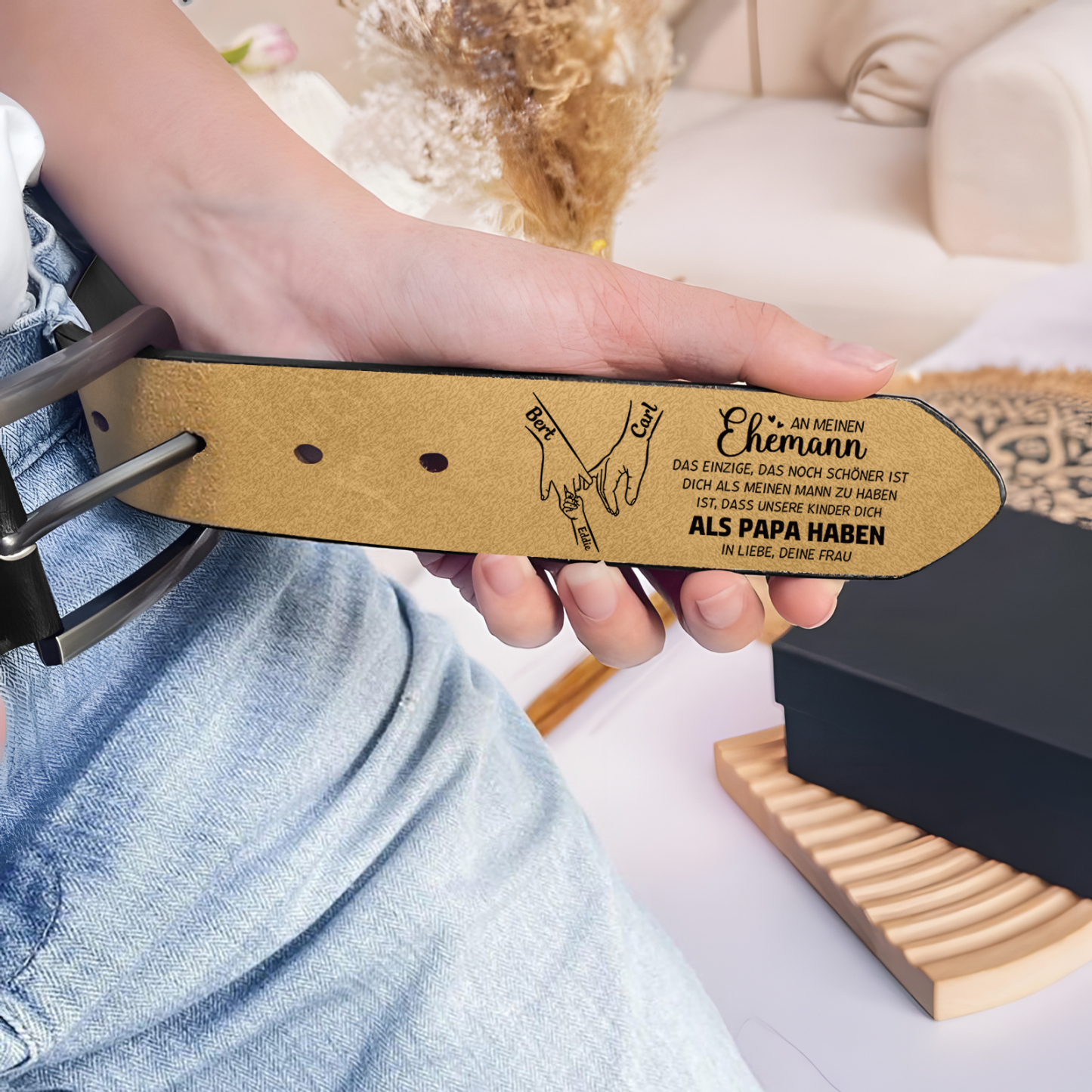 Personalisierter 3 Namen & Fäuste Herren Ledergürtel - Perfektes Geschenk für Ihren Ehemann