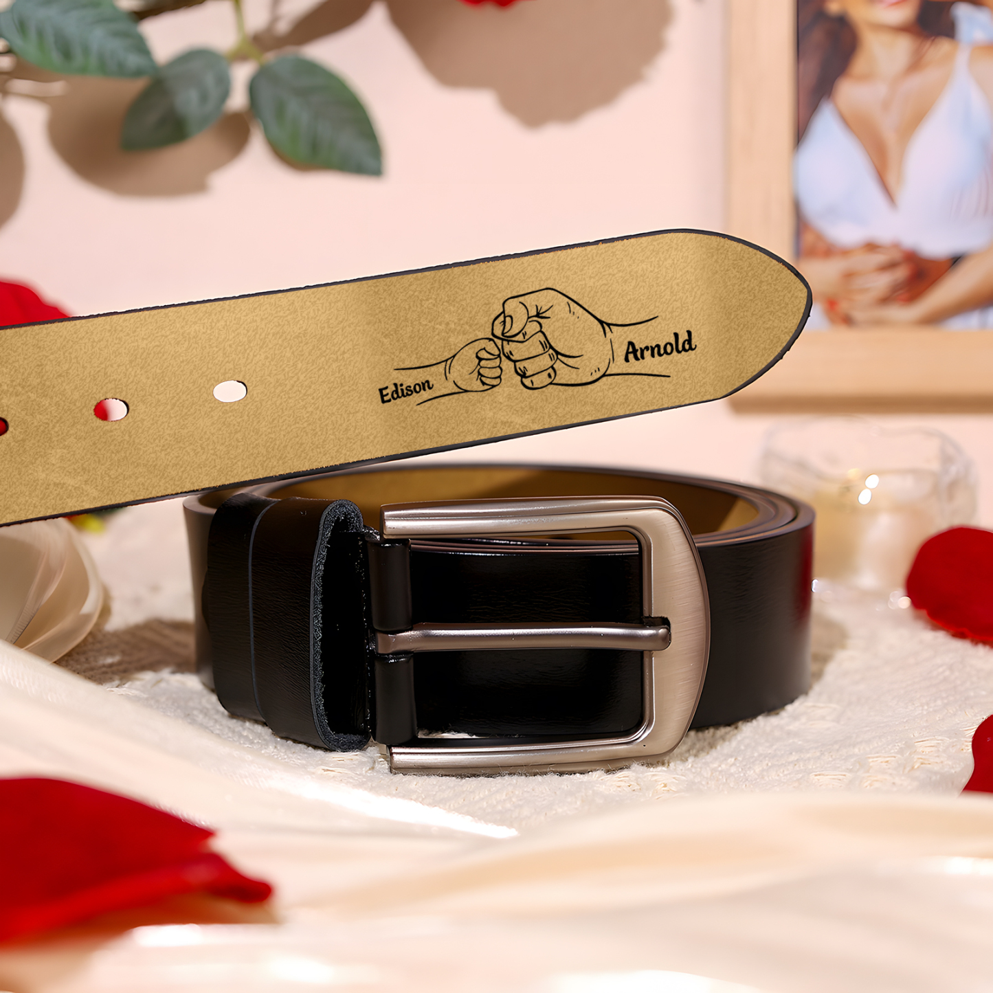 Personalisierter 2 Namen Schwarz Herren Ledergürtel - Dieser Typ ist ein großartiger Papa - Geschenk für Vater/Papa
