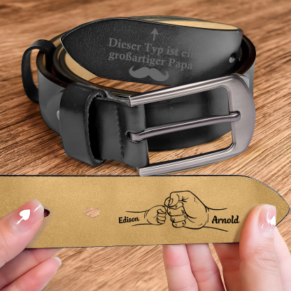 Personalisierter 2 Namen Schwarz Herren Ledergürtel - Dieser Typ ist ein großartiger Papa - Geschenk für Vater/Papa