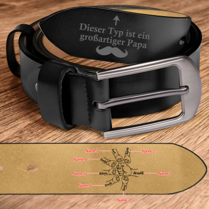 Personalisierter 7 Namen Schwarz Herren Ledergürtel - Dieser Typ ist ein großartiger Papa - Geschenk für Vater/Papa