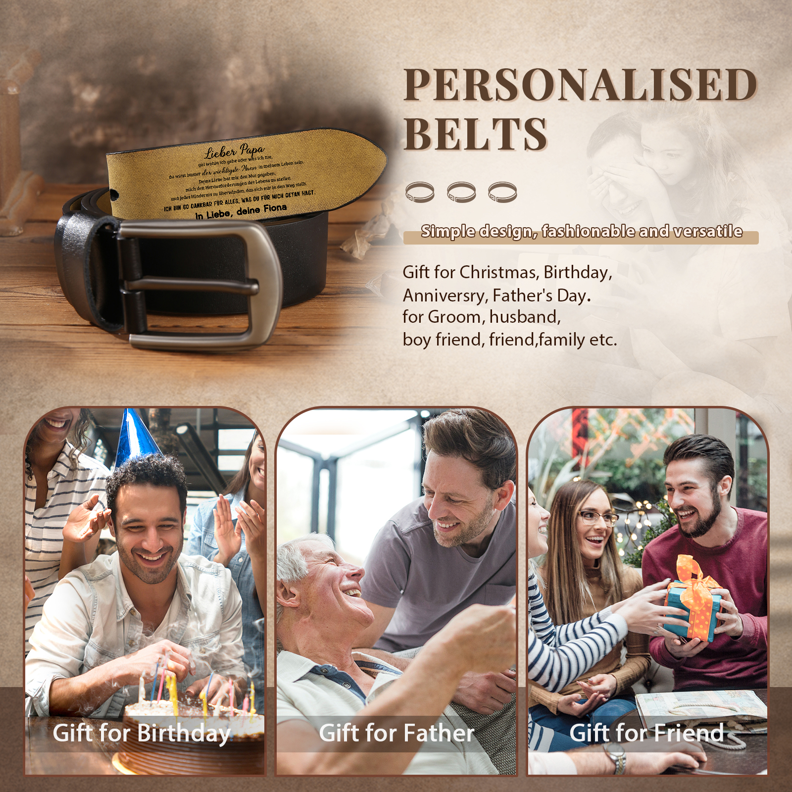 Personalisierter 1 Buchstabe & 1 Text und 1 Name Herren Ledergürtel - Perfektes Geschenk für Ihren Vater im Vatertag!