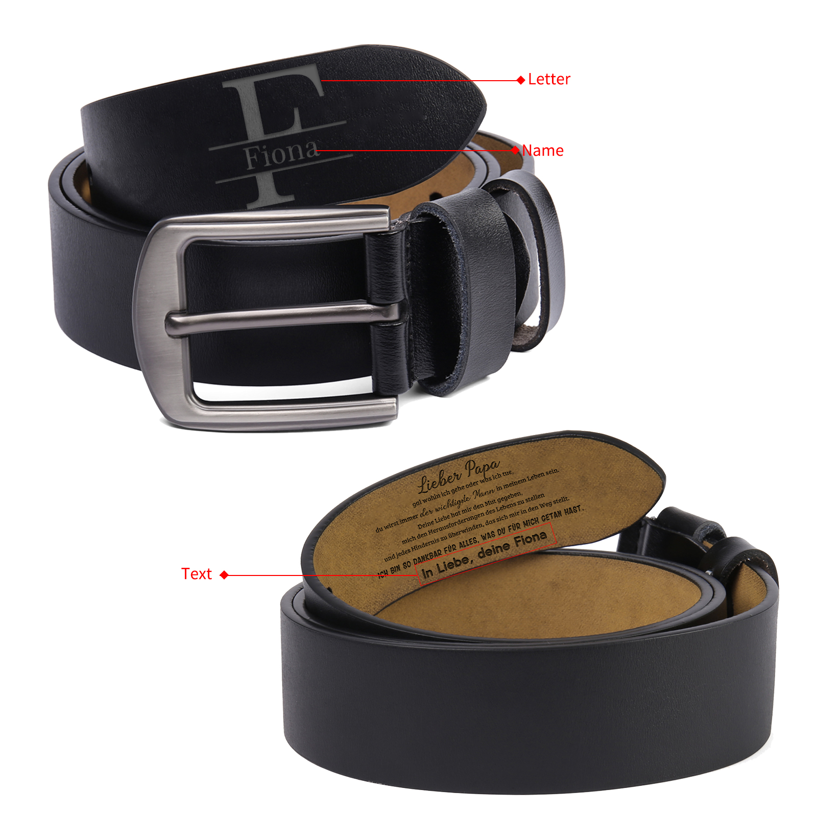 Personalisierter 1 Buchstabe & 1 Text und 1 Name Herren Ledergürtel - Perfektes Geschenk für Ihren Vater im Vatertag!