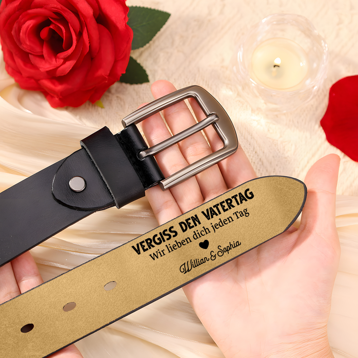 Personalisierter 1 Buchstabe & 3 Texte Herren Ledergürtel - Perfektes Geschenk für Ihren Vater im Vatertag!