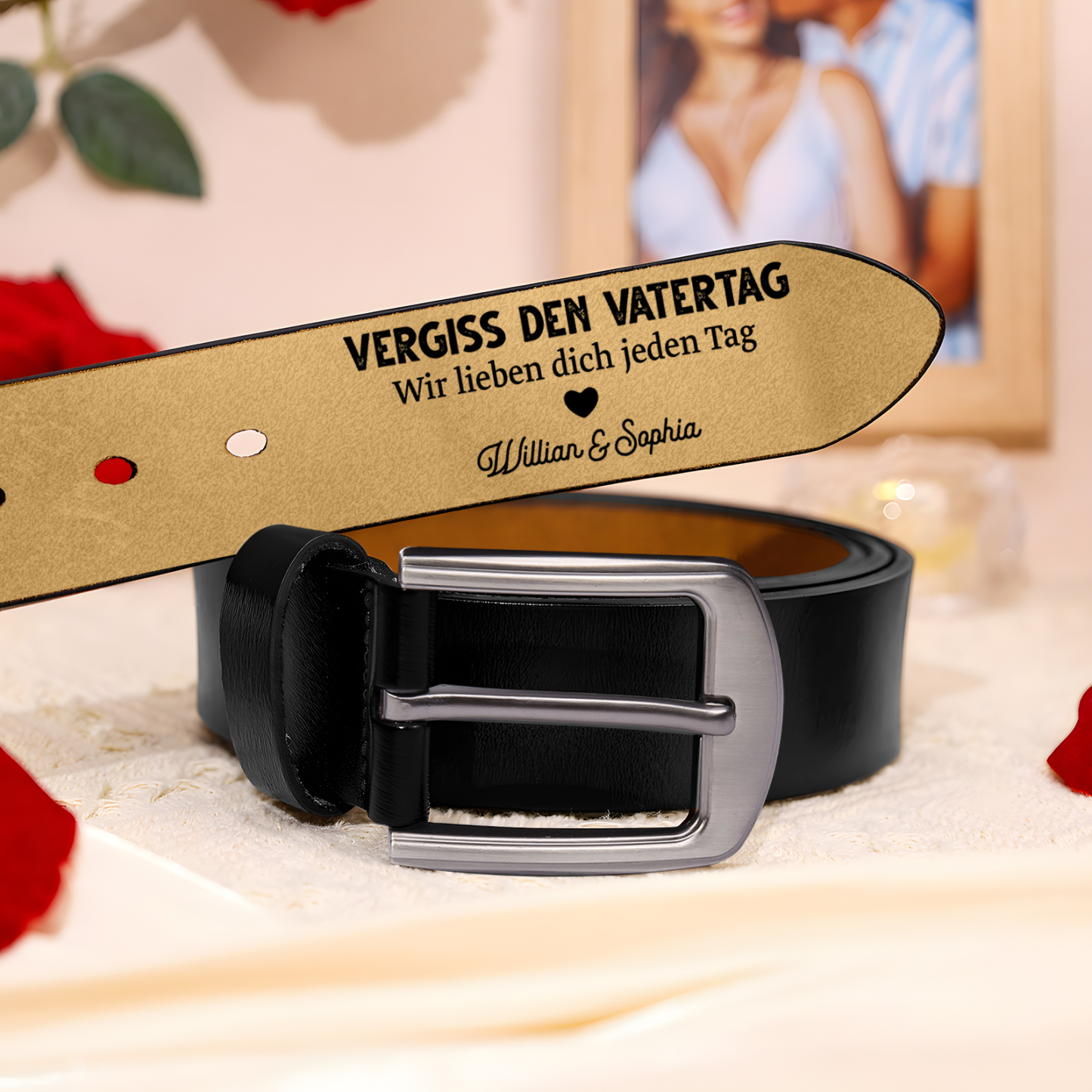 Personalisierter 1 Buchstabe & 3 Texte Herren Ledergürtel - Perfektes Geschenk für Ihren Vater im Vatertag!