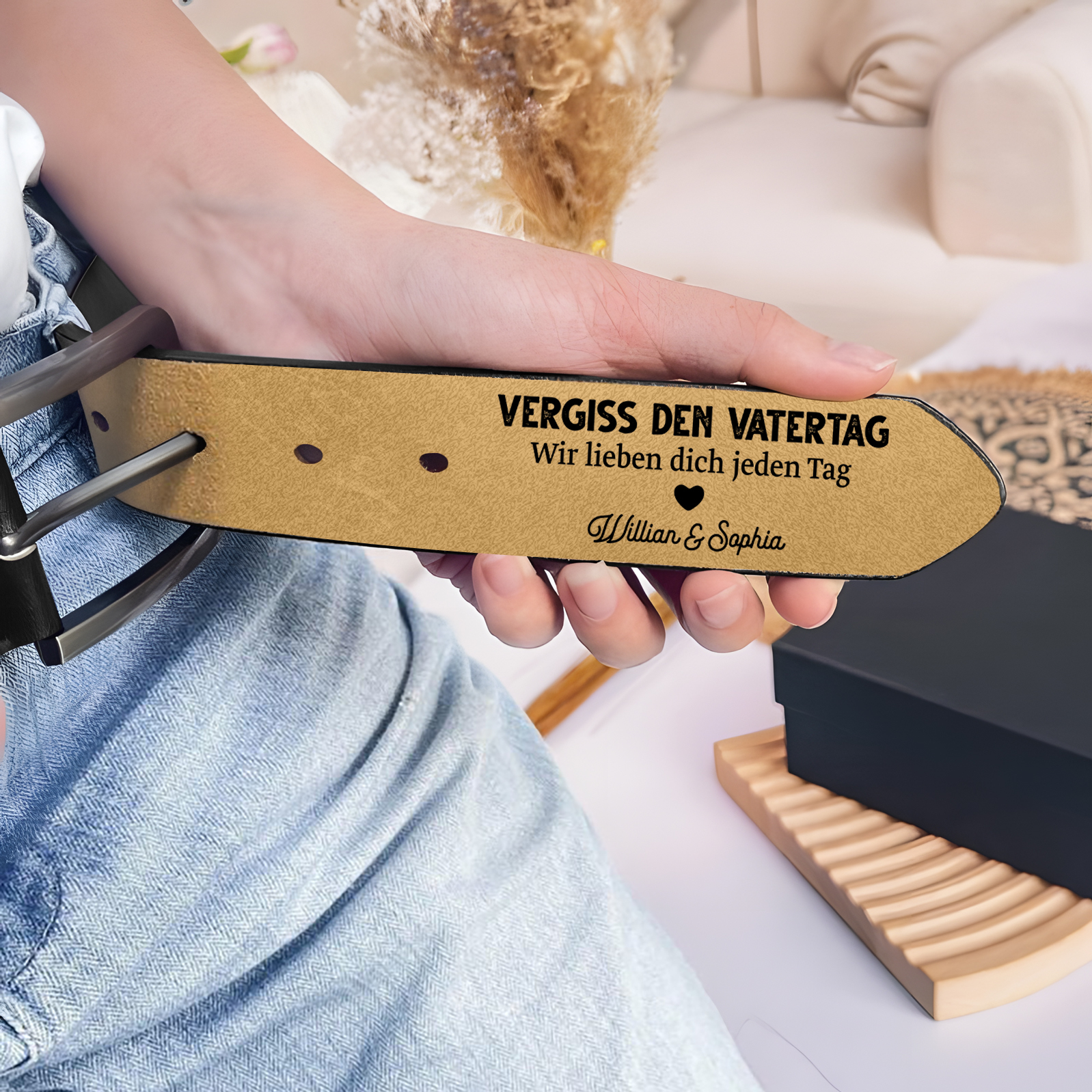 Personalisierter 1 Buchstabe & 3 Texte Herren Ledergürtel - Perfektes Geschenk für Ihren Vater im Vatertag!