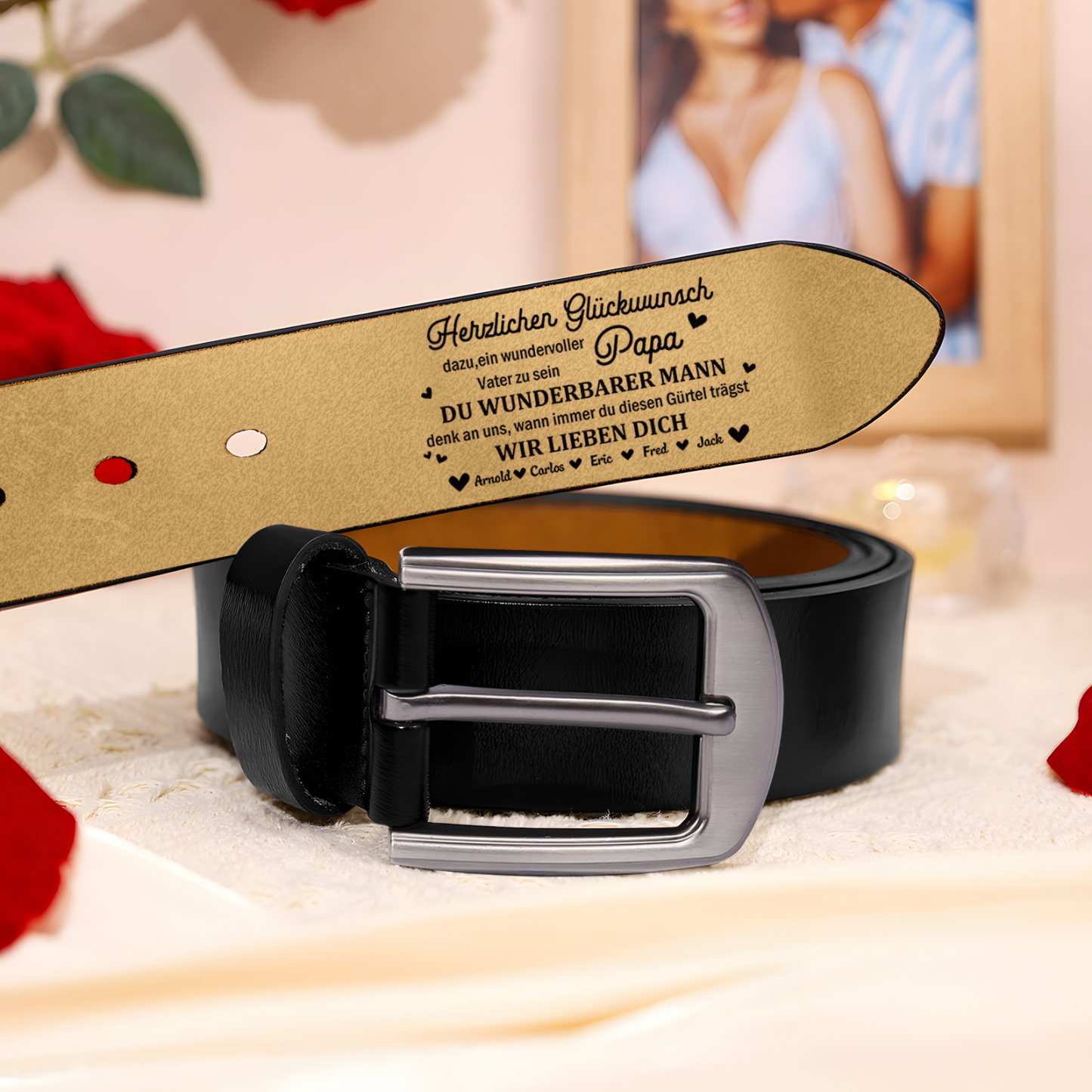 Personalisierter 5 Namen Schwarz Herren Ledergürtel - Papa, WIR LIEBEN DICH- Geschenk für Vater/Papa