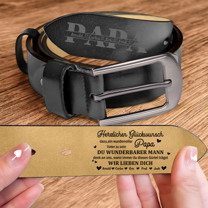 Personalisierter 5 Namen Schwarz Herren Ledergürtel - Papa, WIR LIEBEN DICH- Geschenk für Vater/Papa