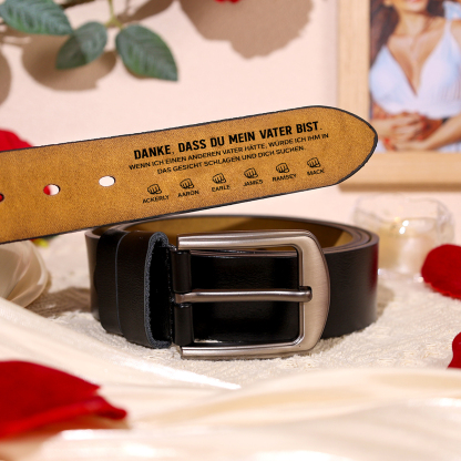 Personalisierter 7 Namen mit Faust Schwarz Herren Ledergürtel - Danke, Dass du mein Vater bist- Geschenk für Papa