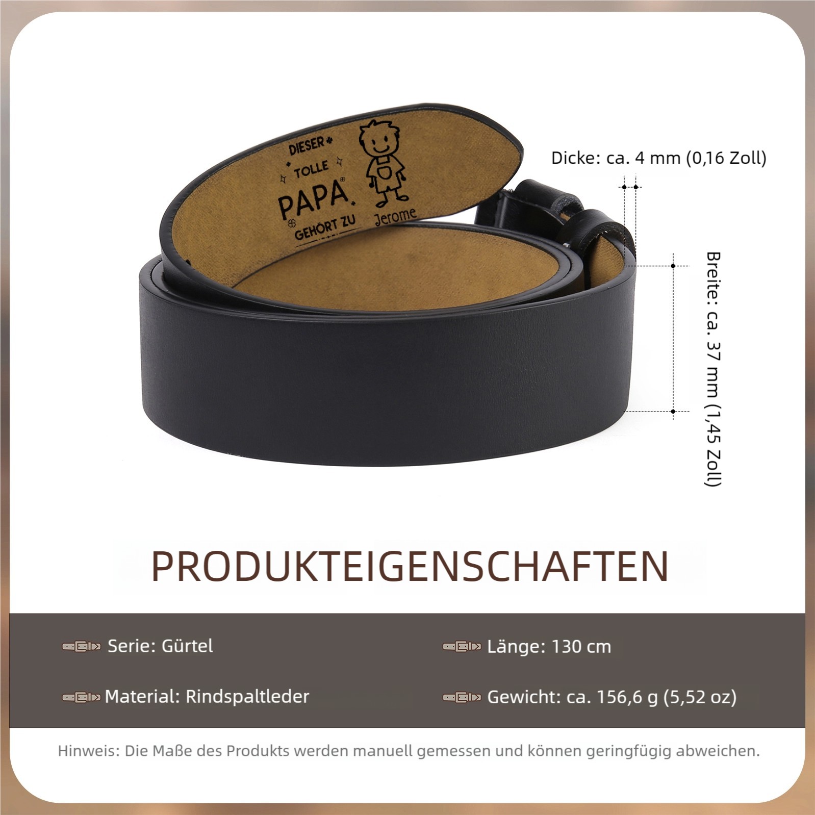 Personalisierter 1-6 Name & Muster Schwarz Herren Ledergürtel - Diese tolle PAPA/OPA gehört zu- Geschenk für Vater/Papa