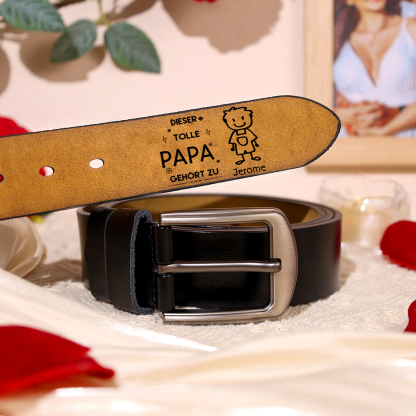Personalisierter 1 Name & 2 Texte Schwarz Herren Ledergürtel - Diese tolle PAPA gehört zu- Geschenk für Vater/Papa