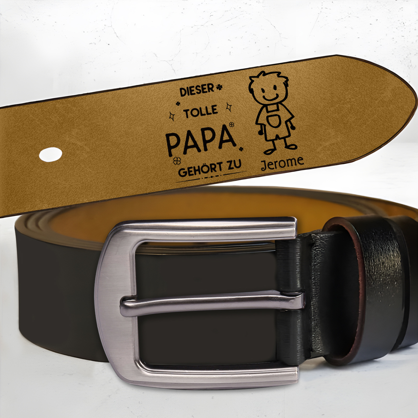 Personalisierter 1 Name & 2 Texte Schwarz Herren Ledergürtel - Diese tolle PAPA gehört zu- Geschenk für Vater/Papa