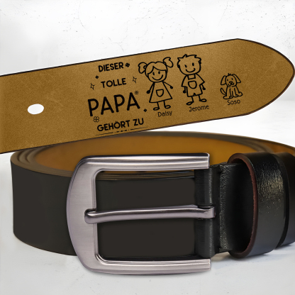 Personalisierter 1-6 Name & Muster Schwarz Herren Ledergürtel - Diese tolle PAPA gehört zu- Geschenk für Vater/Papa