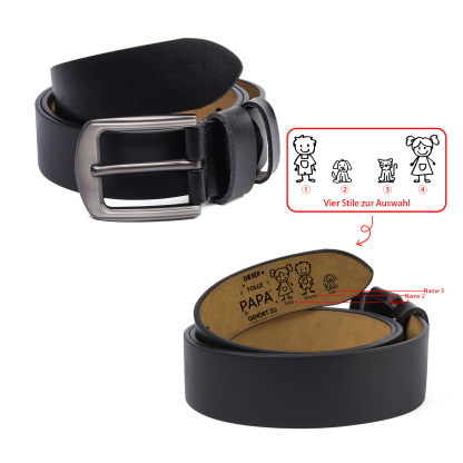 Personalisierter 1 Name & 2 Texte Schwarz Herren Ledergürtel - Diese tolle PAPA gehört zu- Geschenk für Vater/Papa