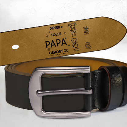 Personalisierter 1-6 Name & Muster Schwarz Herren Ledergürtel - Diese tolle PAPA gehört zu- Geschenk für Vater/Papa
