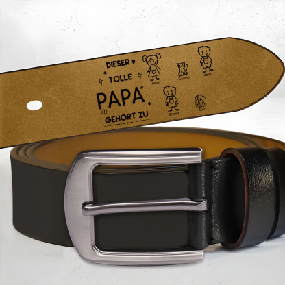 Personalisierter 1-6 Name & Muster Schwarz Herren Ledergürtel - Diese tolle PAPA gehört zu- Geschenk für Vater/Papa