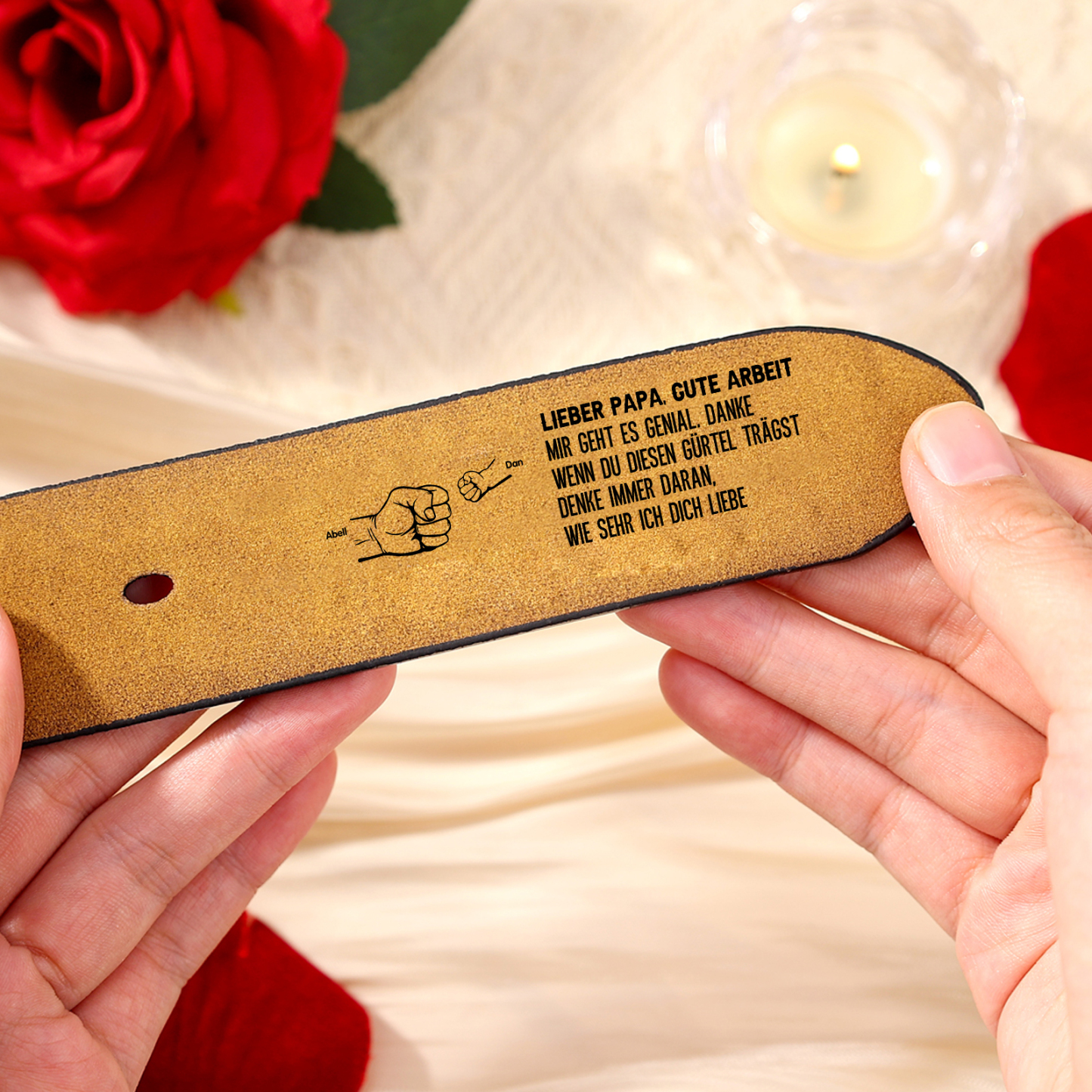 Personalisierter 3 Namen & Buchstabe mit Faust Schwarz Herren Ledergürtel - An mein Mann- Geschenk für Ehemann/Freund